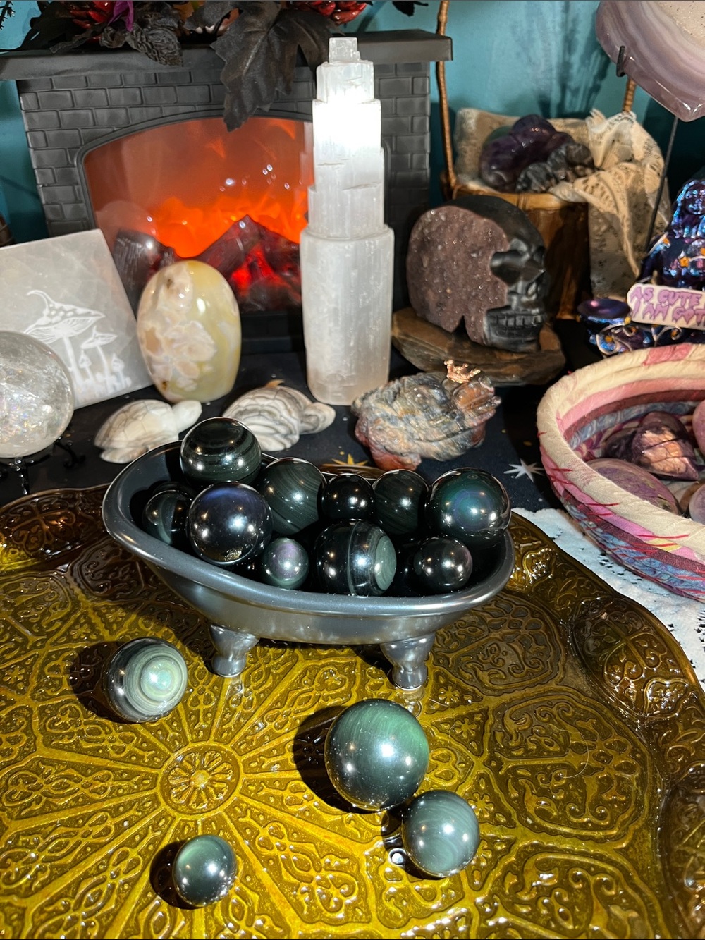 Rainbow obsidian bubbles